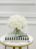 Real Touch White Rose Centerpiece Round Vase - Flovery