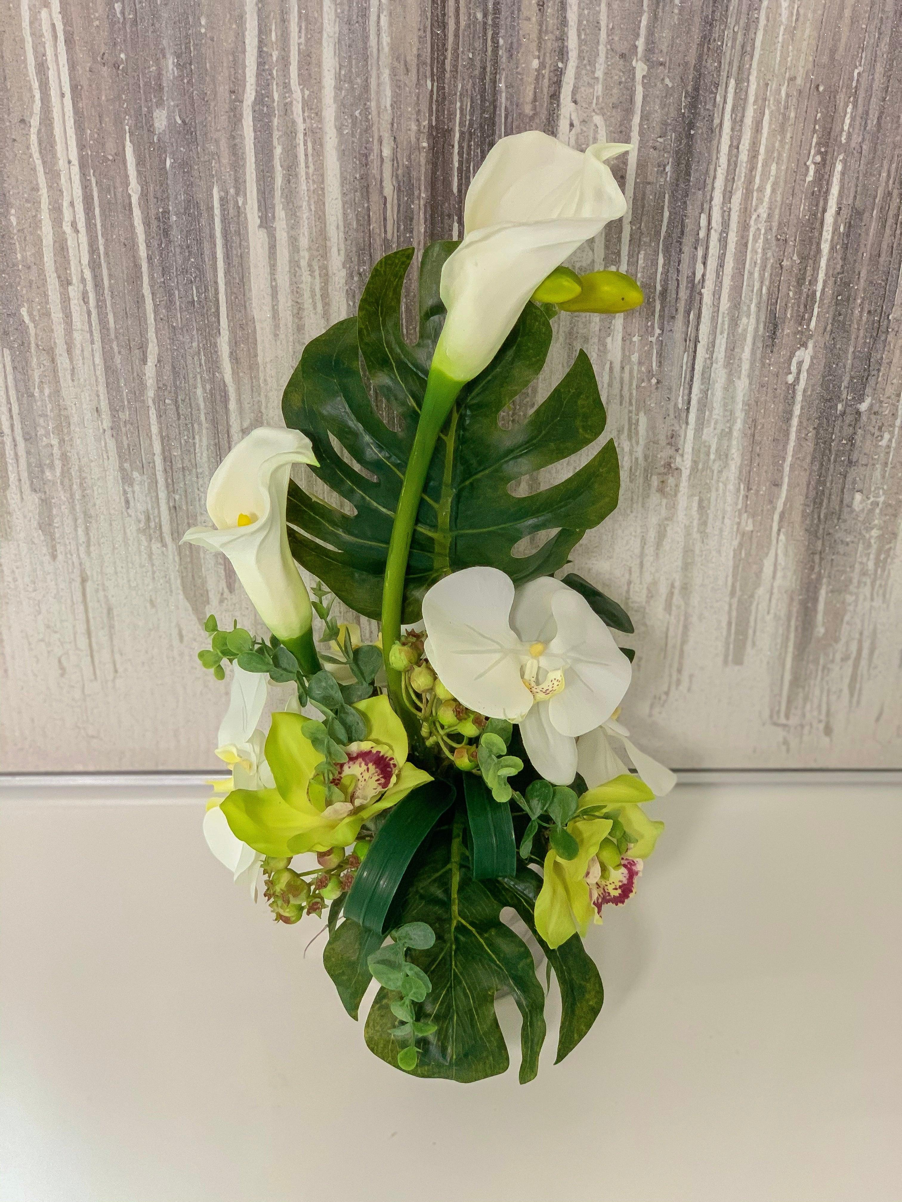 Contemporary Design Arrangement White Real Touch Calla Lily Mixed Orchid - Flovery