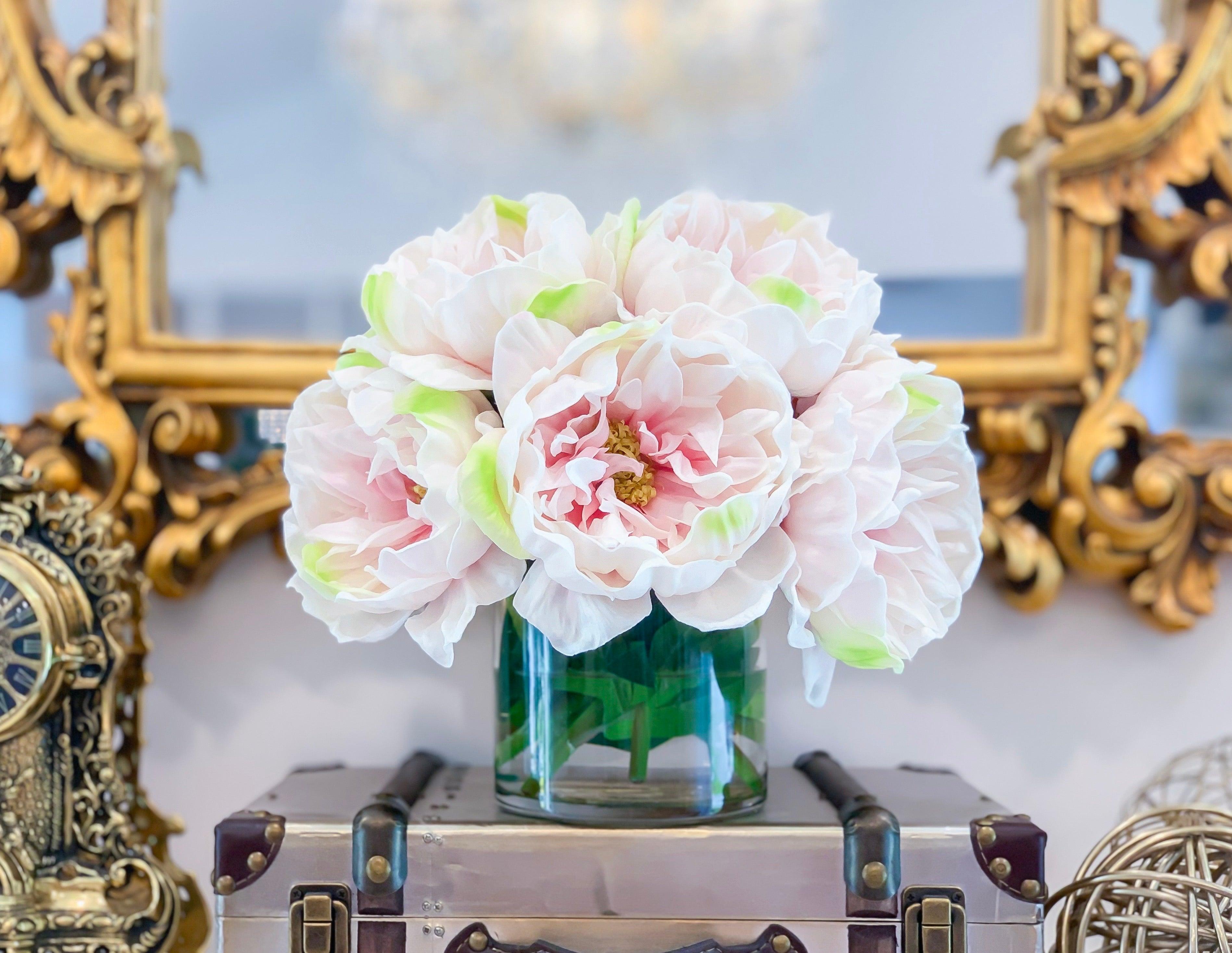 Light Pink Large Real Touch Peonies-Large Size Peony Centerpiece-Dining Room Centerpiece-Real Touch Arrangement- - Flovery Main image