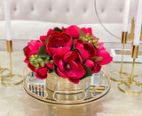 Magnolia Centerpiece in Cylinder Gold Vase - Flovery