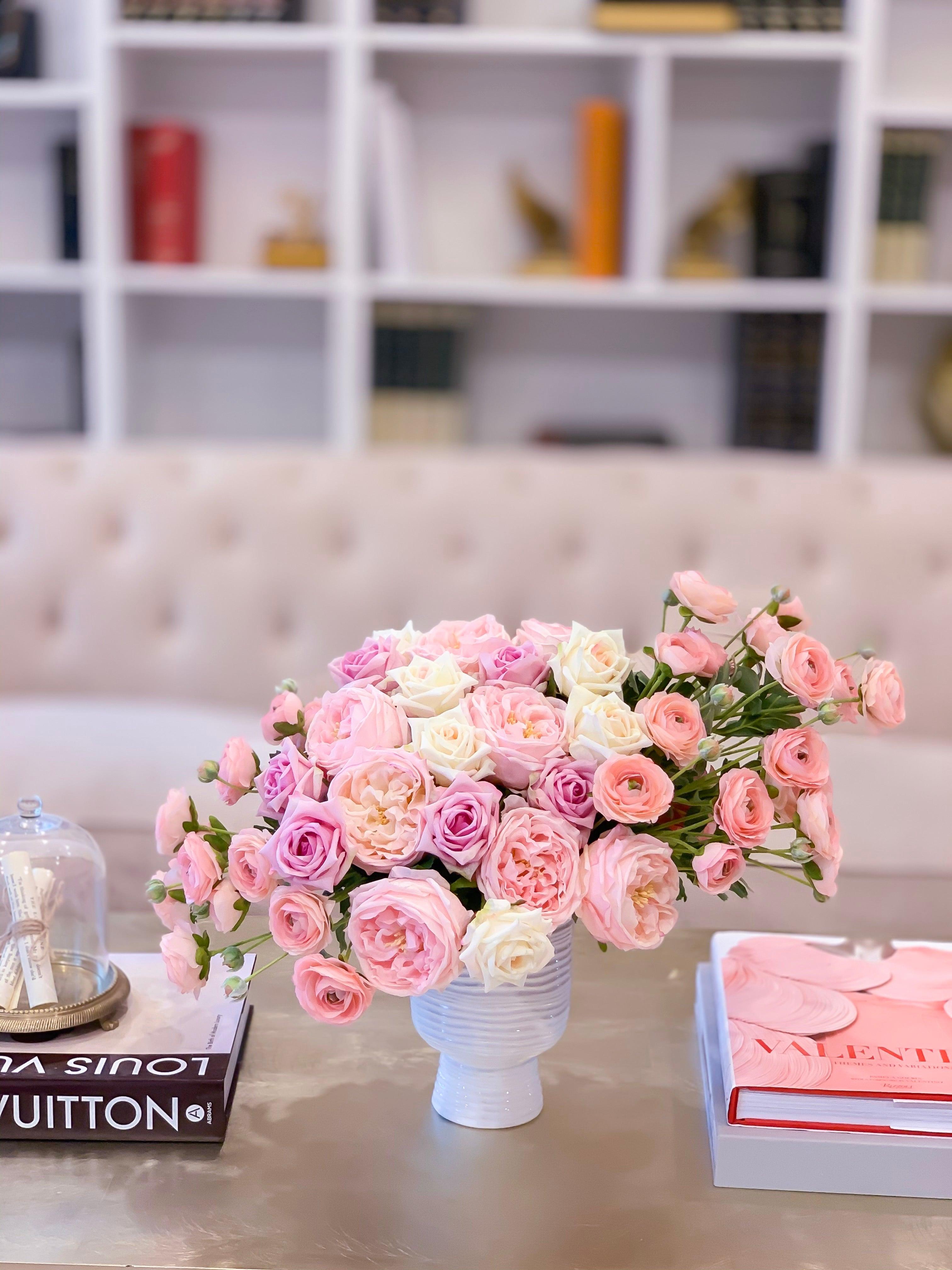 23-in Large Pink Real Touch Roses Centerpiece in Ceramic Vase Secondary image