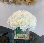 Real Touch White Roses Arrangement In New Design Vase -Artificial Faux Silk Flowers - Centerpiece - Flovery