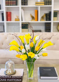 Yellow/White Real Touch Flowers Arrangement-Yellow Calla Lily Real Touch Arrangement-Real Touch Tulip-White/Yellow Tulips Centerpiece - Flovery