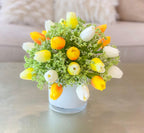 Real Touch Tulip Centerpiece-Real Touch Flower Arrangement-Faux Flower Arrangement-Fake Flowers-Silk Faux Tulip Arrangement In Acrylic Water - Flovery