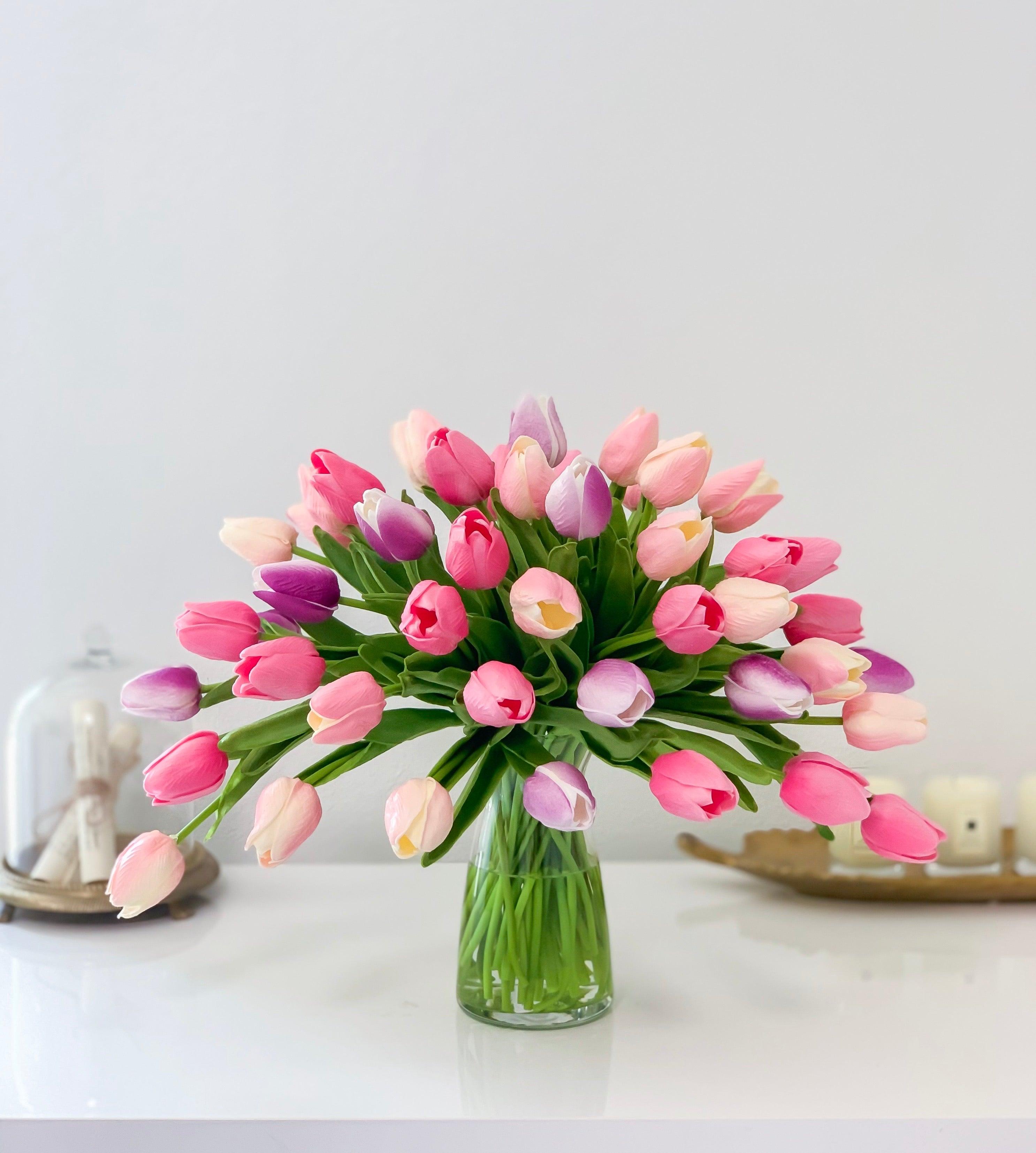 50 Pink Real Touch Tulips Centerpiece Secondary image