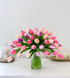 50 Pink Real Touch Tulips-Centerpiece-Pink-Purple Real Touch Flowers-Spring Arrangement-Faux Tulip Arrangement-Silk Flowers Centerpieces - Flovery