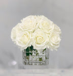 Real Touch White Roses Arrangement In New Design Vase -Artificial Faux Silk Flowers - Centerpiece - Flovery