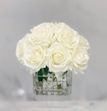 Real Touch White Roses Arrangement In New Design Vase -Artificial Faux Silk Flowers - Centerpiece - Flovery