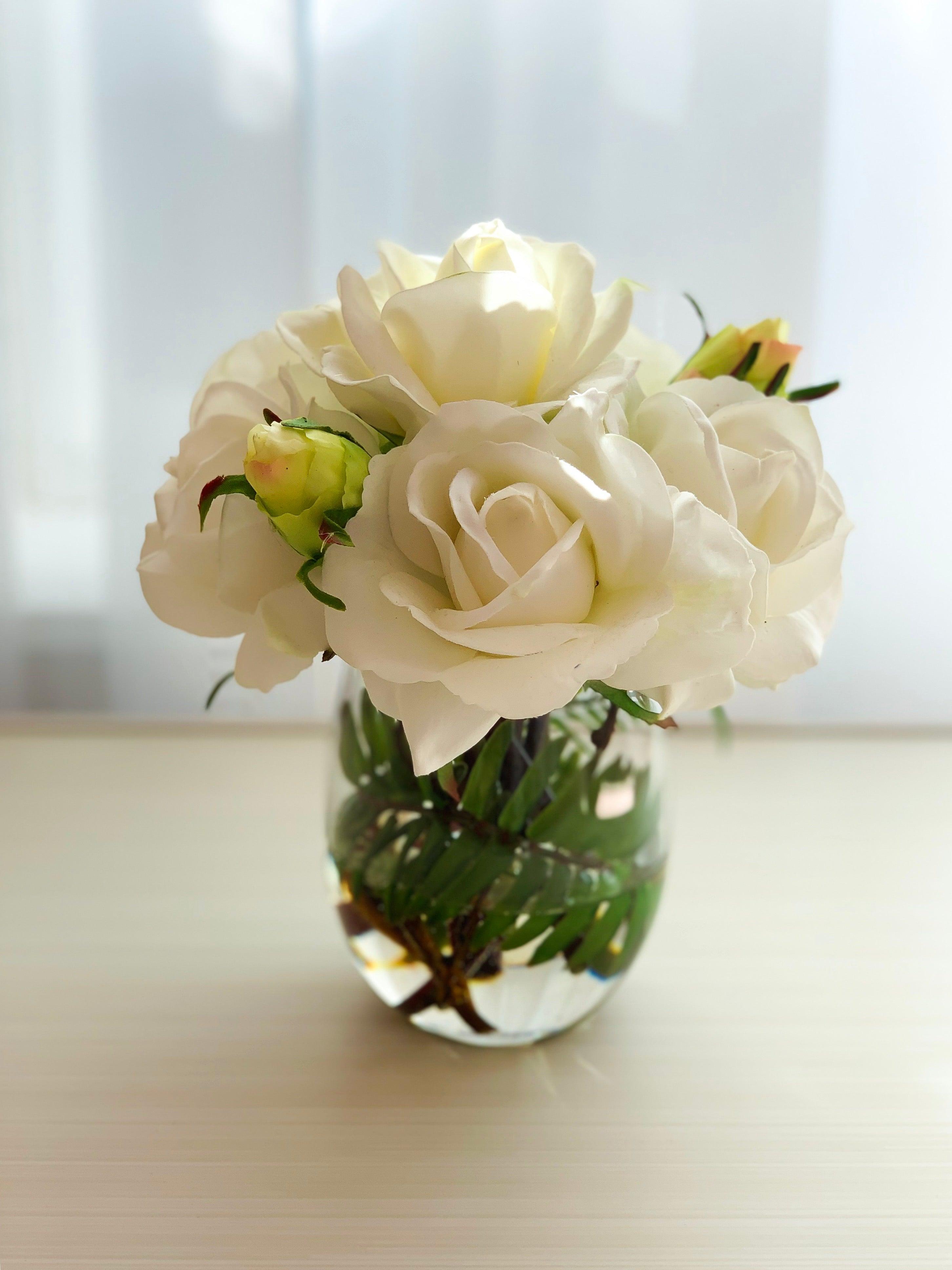 White Real Touch Roses Buds Arrangement Secondary image