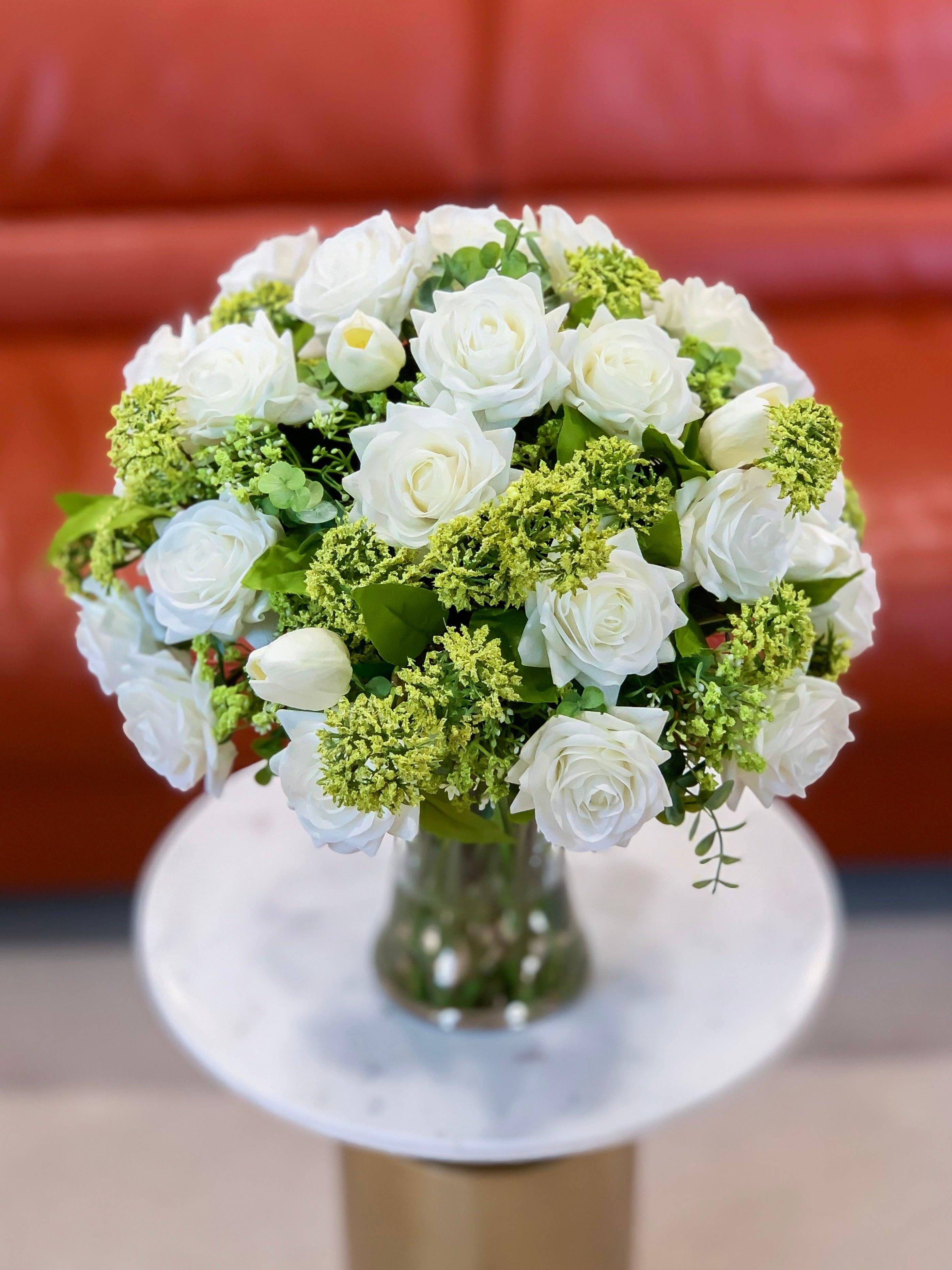 Large White Rose Real Touch Centerpiece - Flovery