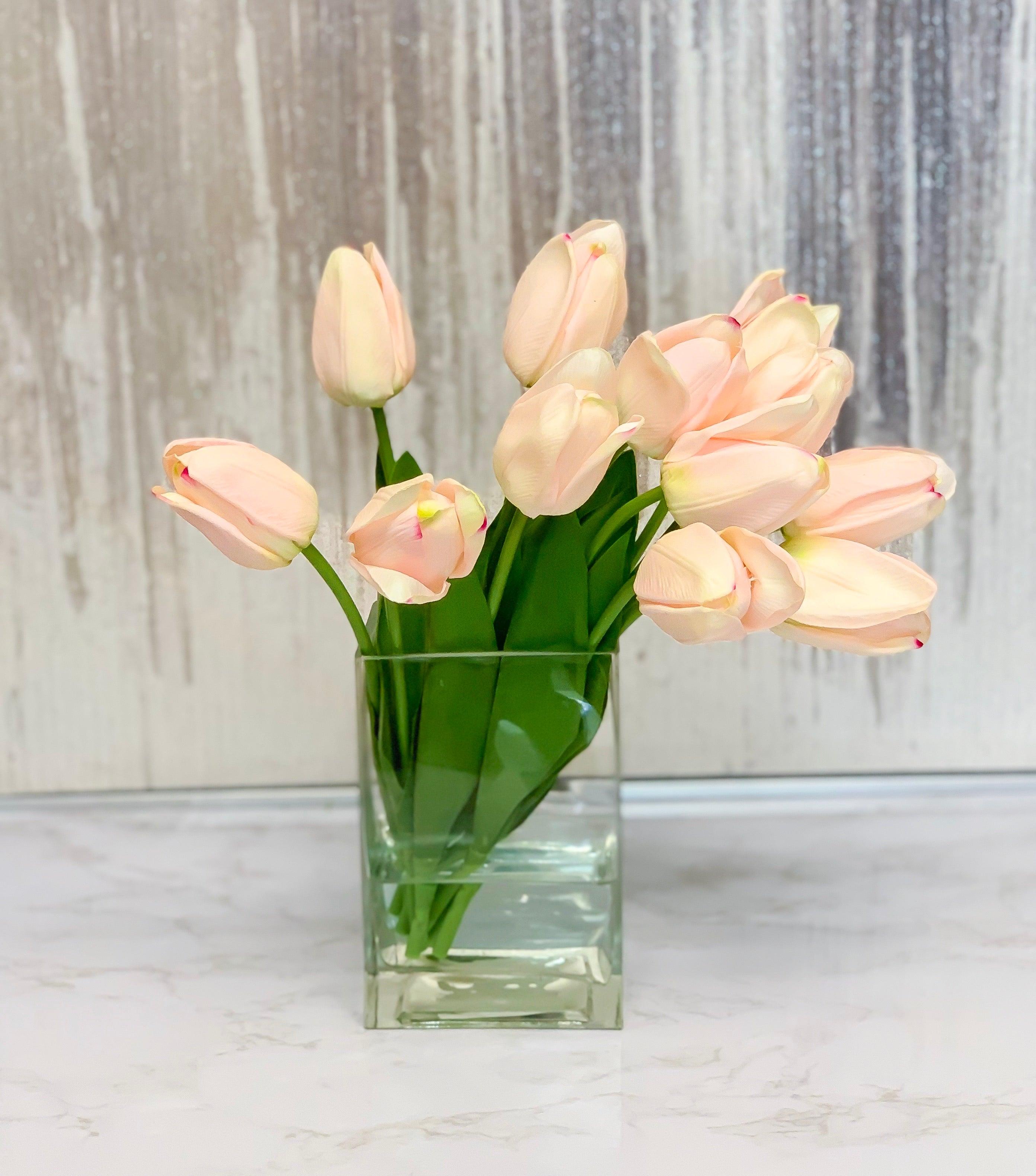 Real Touch Flowers Arrangement - Real Touch Tulips - Faux Flowers Arrangement - Large Pink Tulip - Flovery Main image