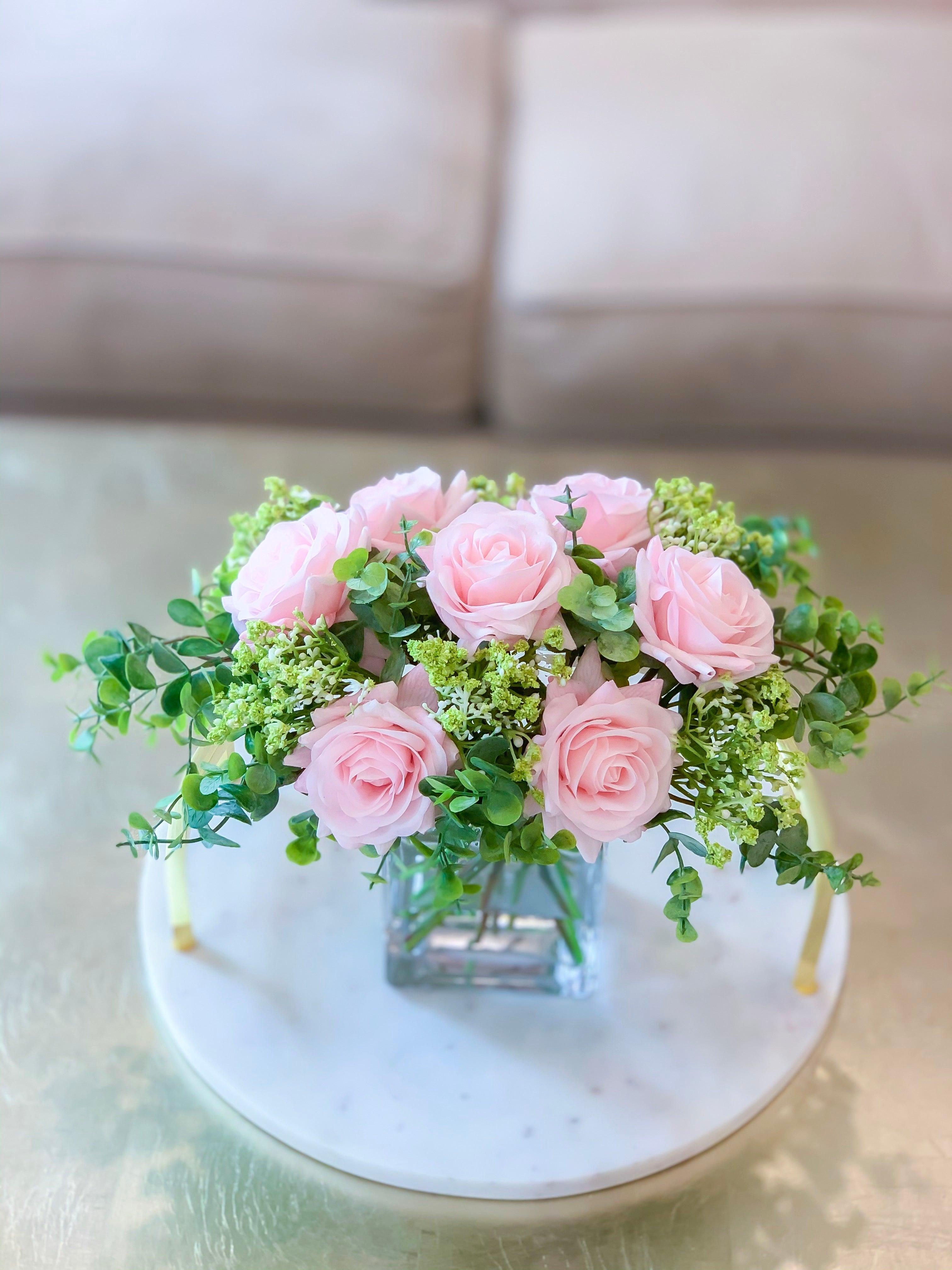 Pink/Blush Centerpiece-Rose Real Touch Flower Arrangement-Silk Flower Arrangement-Rose Centerpiece Home Decor-Floral Arrangement - Flovery