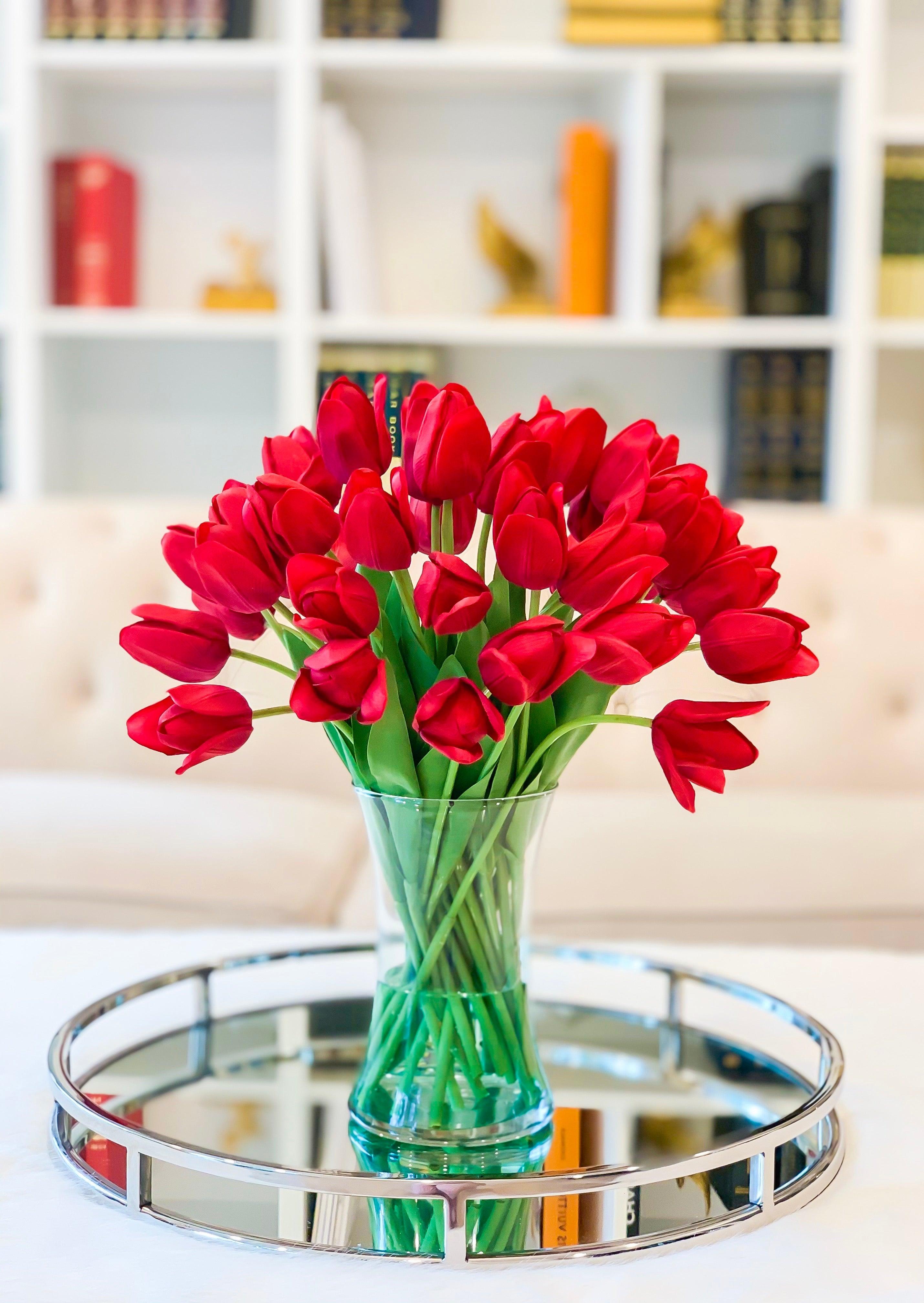 Large Real Touch Tulip Arrangement-Red Tulips Centerpiece-Faux Flower-Silk FlowerCenterpieces Artificial Arrangements - Flovery Main image