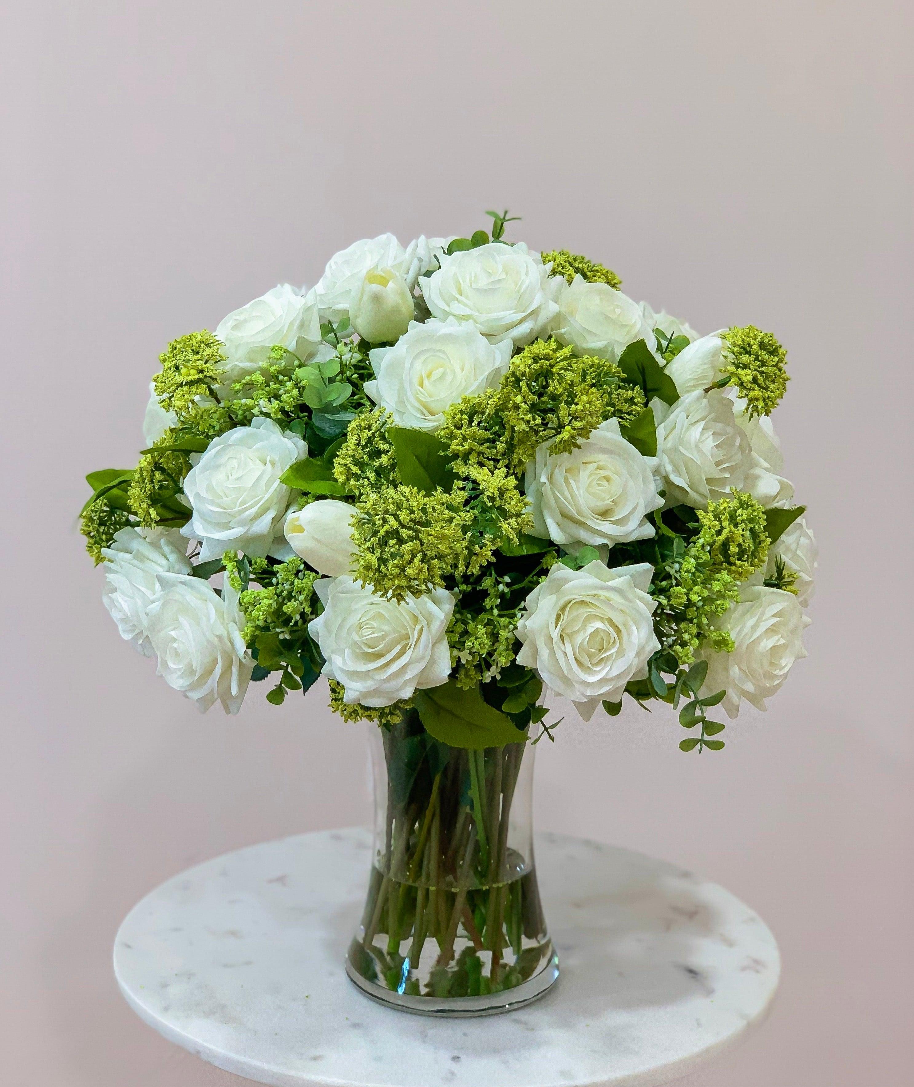 Large White Rose Real Touch Centerpiece - Flovery
