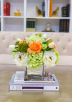 Large Real Touch Roses Tulip Silk Hydrangea Square Arrangement - Flovery