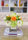 Large Real Touch Roses Tulip Silk Hydrangea Square Arrangement - Flovery
