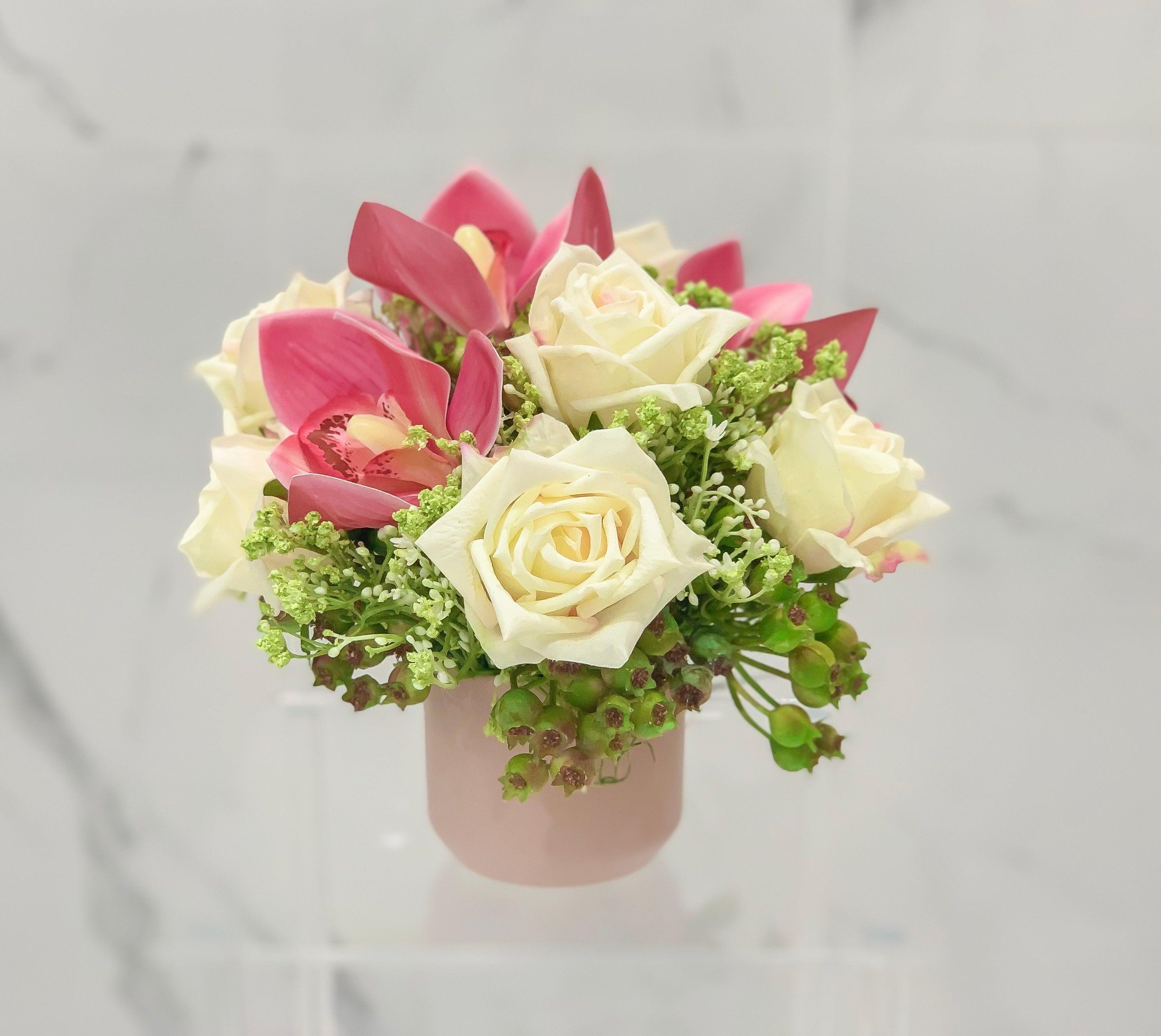 Real Touch Rose And Orchid In Ceramic Vase Secondary image