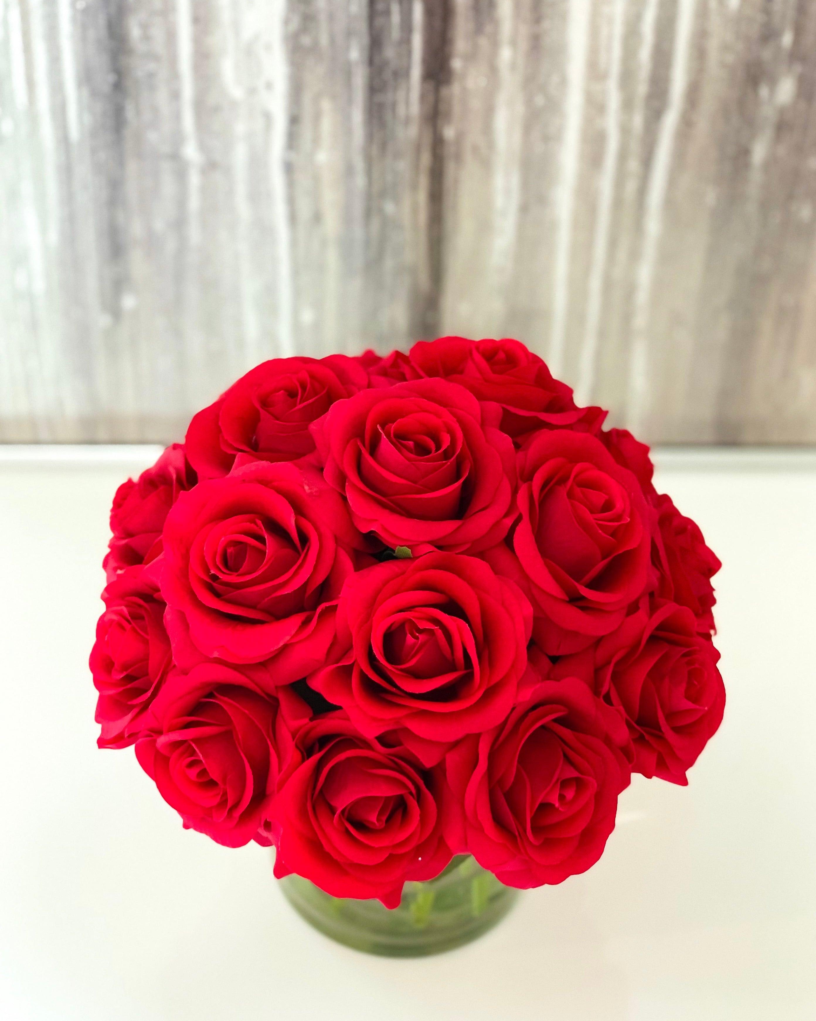 Real Touch Red Rose Arrangement Cylinder Glass - Flovery