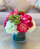English Red Rose Orchid Hydrangea Centerpiece