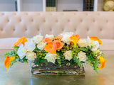 25" Large Real Touch Orange Calla Lily Mixed White Rose, Orchid Arrangement- 0range/White Real Touch Flowers Arrangement-Fall Centerpieces - Flovery