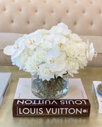 Large elegant arrangement with finest real touch purple roses and orchid - Flovery