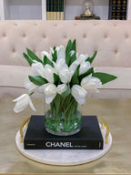 12-in White Real Touch Tulip Arrangement - Flovery