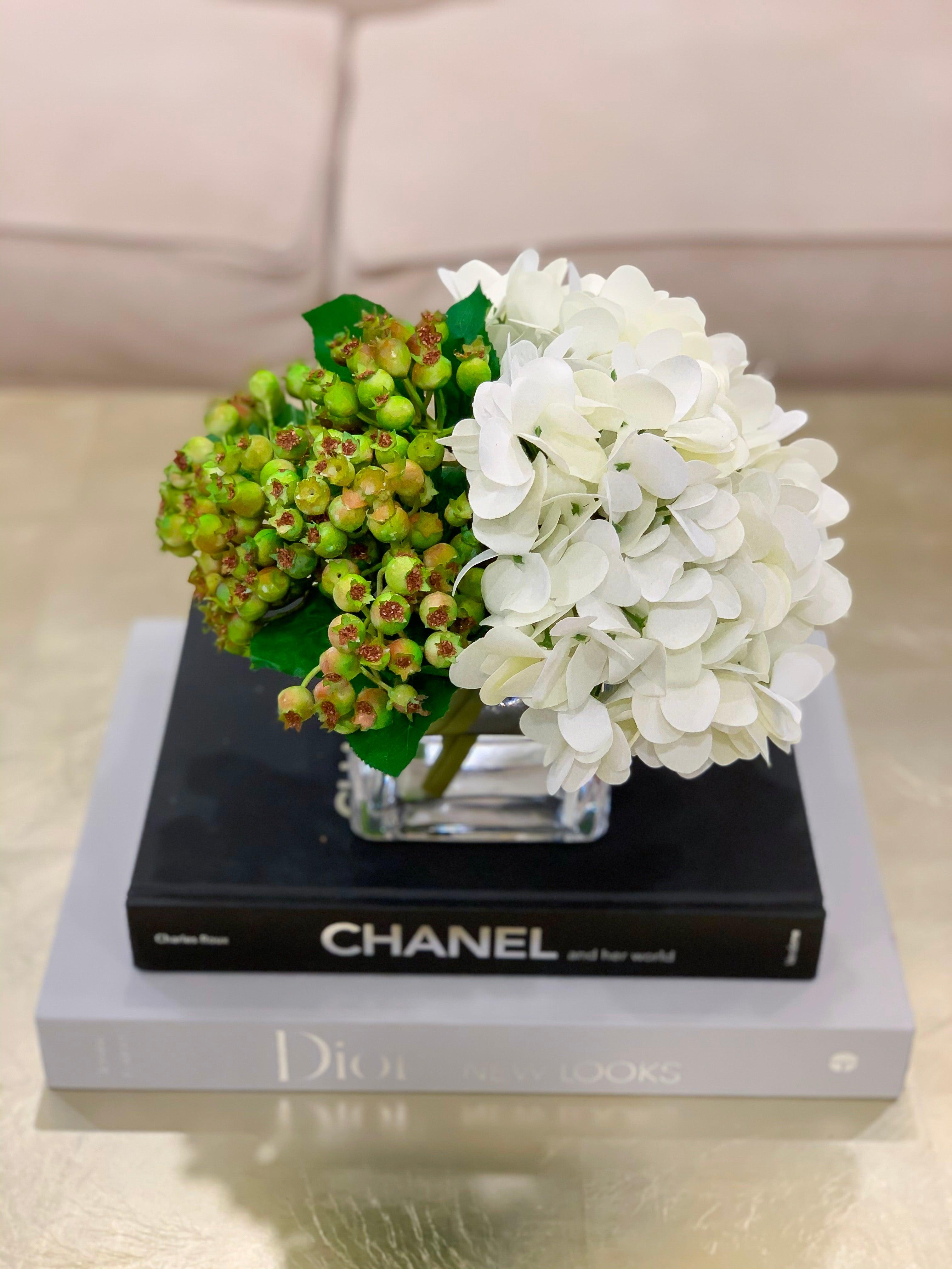 REAL TOUCH Flower Arrangement White Hydrangea-Real Touch Hydrangea Flower Arrangement-White Hydrangea Centerpiece-Green Arrangement - Flovery