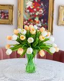 24" Large Tulip Centerpiece-Flower Arrangement Home Decor-White/Peach Large Tulip Arrangement in Vase-Dining Table Centerpiece Home Decor - Flovery