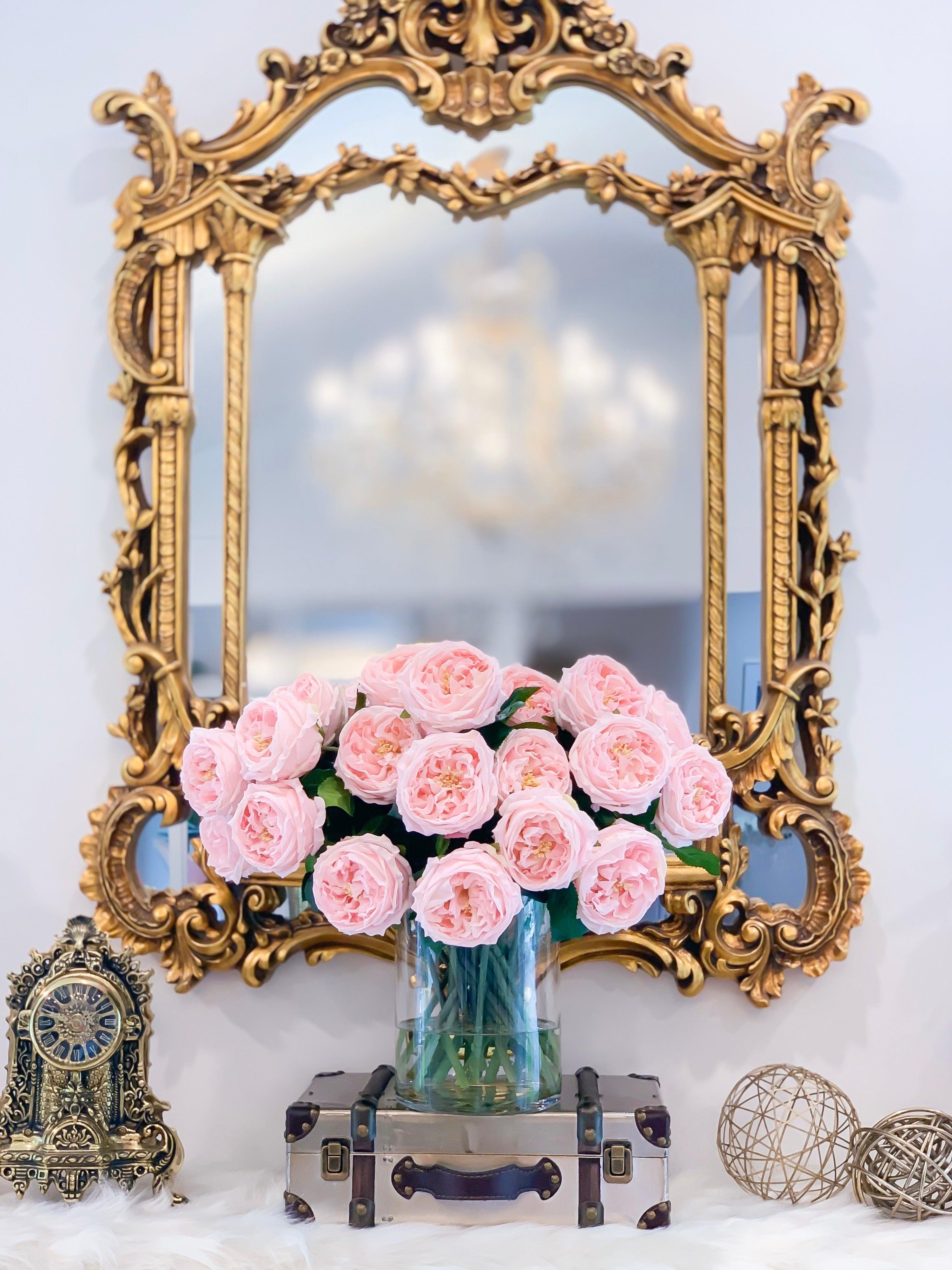 18" Large Real Touch Centerpiece-Pink Centerpiece-Dinning Room Centerpiece -Artificial Flower-Faux Floral Arrangement-Large Size Austin Rose - Flovery Main image