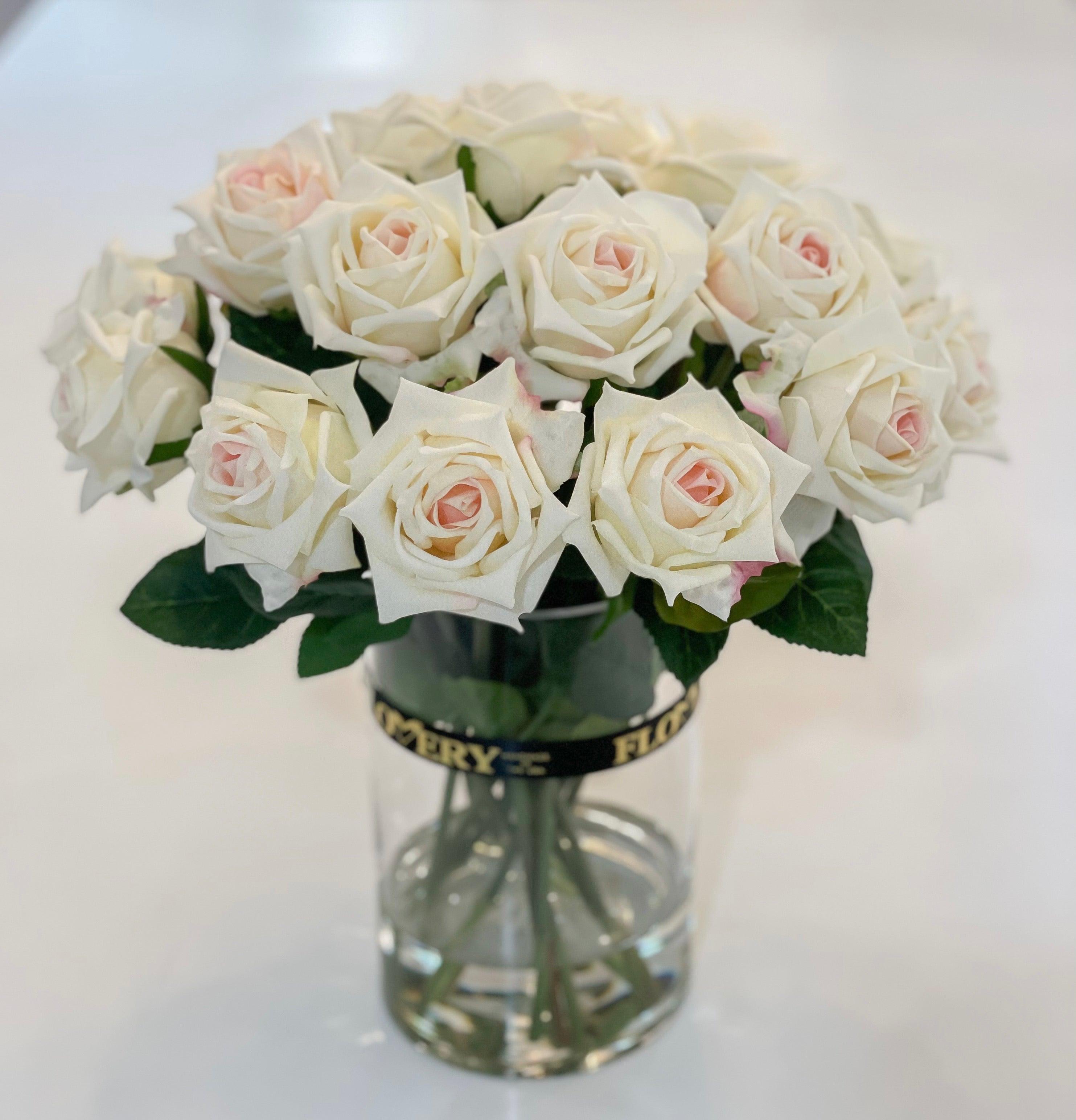 14” Luxury Ivory Rose Real Touch Arrangement - Flovery