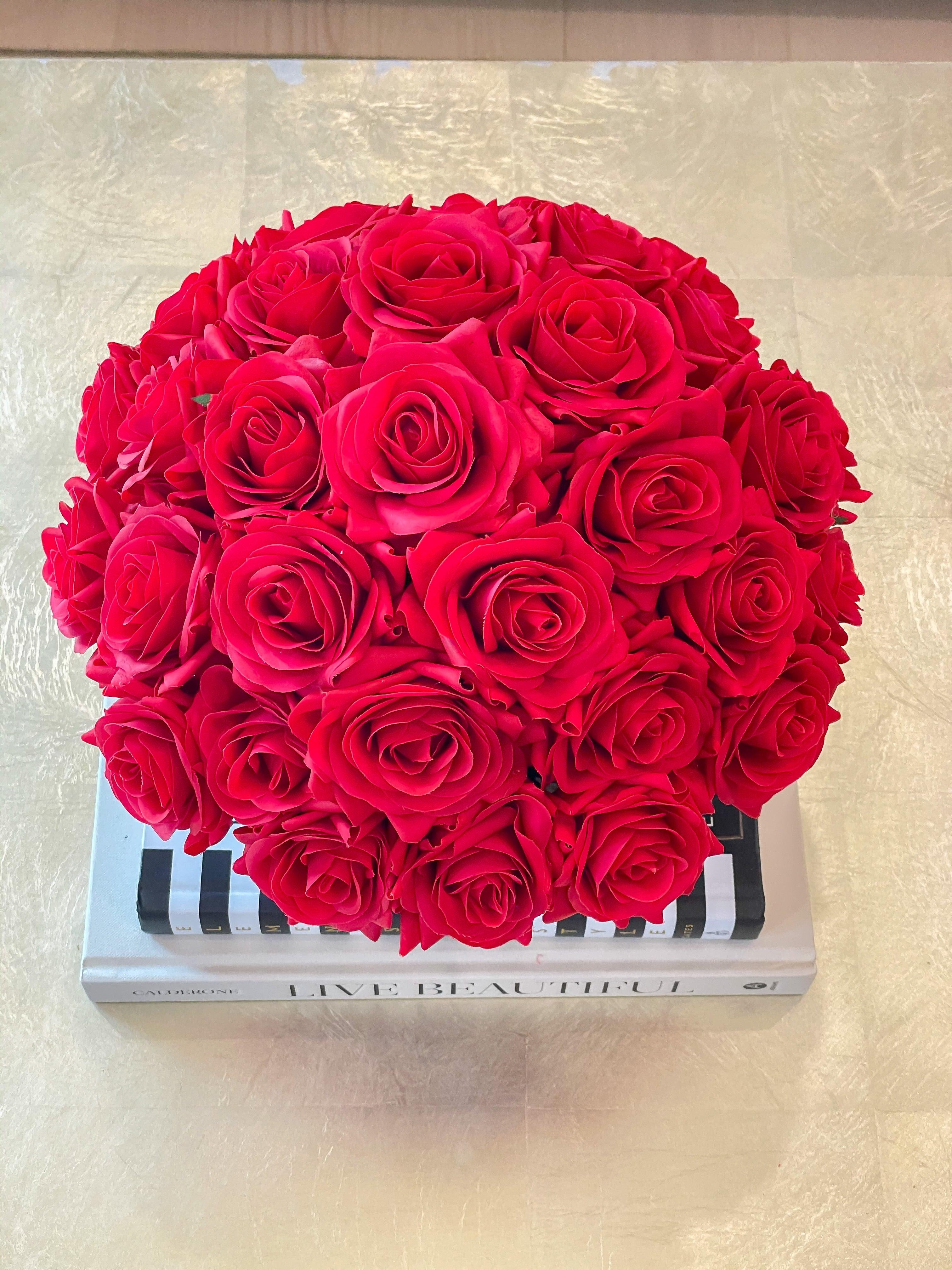 Dome Shape Real Touch Roses Arrangement in Silver Vase - Flovery