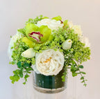 Real Touch White Rose Tulip Green Orchid Arrangement - Faux Flowers Arrangement- Home Decor By Flovery - Flovery