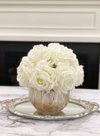 Medium Premium Real Touch White Rose Arrangement in Gold Vase - Flovery