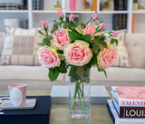 Real Touch English Roses Arrangement Tall Vase - Flovery