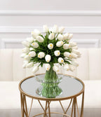 60 White Tulips Centerpiece Glass Vase - Flovery