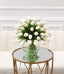 60 White Tulips Centerpiece Glass Vase - Flovery