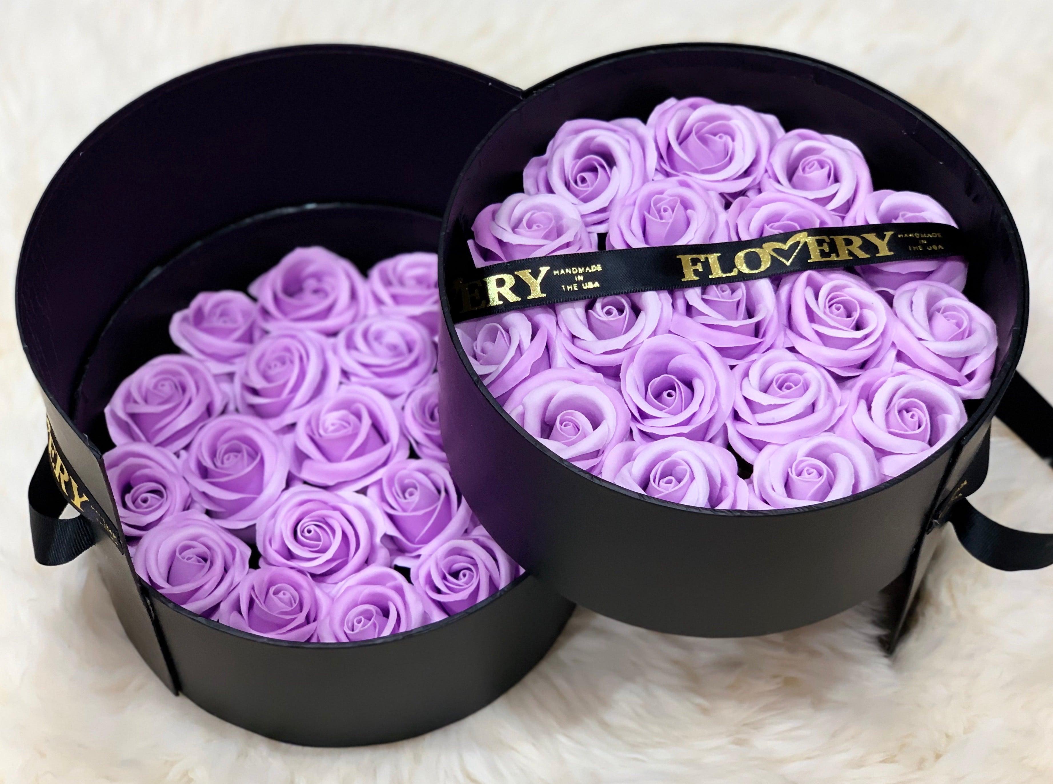 Premium Scented Soap Purple Roses In Elegant Double Box - Flovery Main image