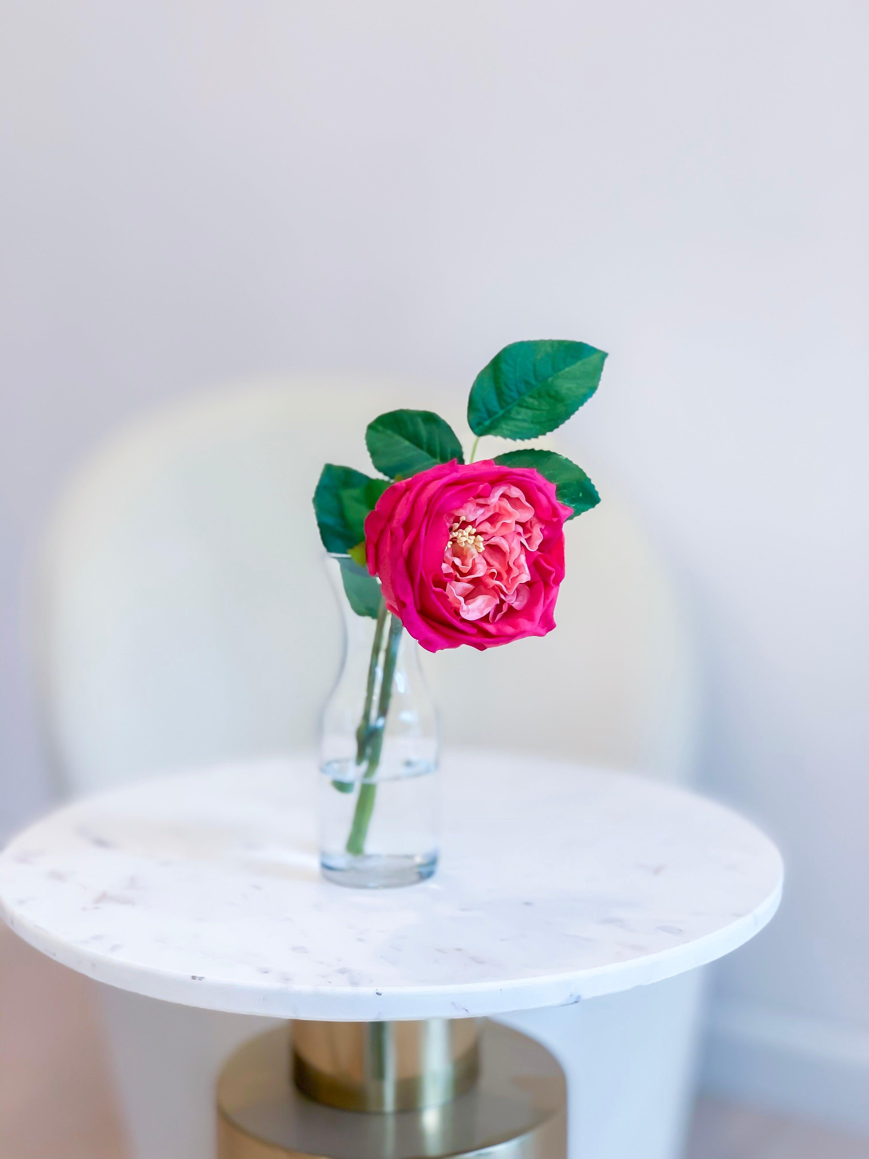 Large Real Touch English Rose Arrangement-Artificial Flower Arrangement-Faux Flower-Silk Flower-Coffee Table Arrangement-Magenta Roses - Flovery Main image