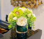 Real Touch White Rose Tulip Green Orchid Arrangement - Faux Flowers Arrangement- Home Decor By Flovery - Flovery
