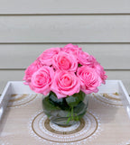 Real Touch Hot Pink Roses Arrangement-Pink Real Touch Flower Arrangement-Artificial Faux Silk Flowers-Real Touch Roses-Centerpiece-Pink Rose - Flovery