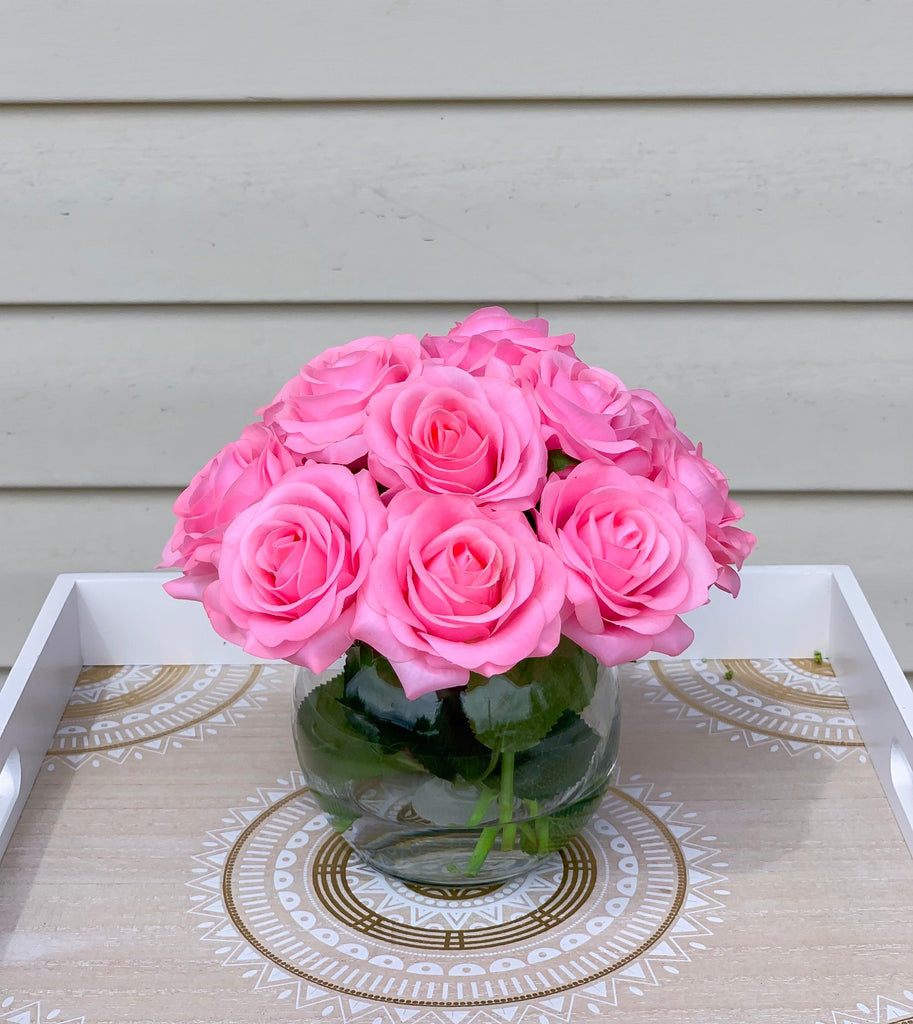 Real Touch Hot Pink Roses Arrangement Flovery