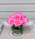 Real Touch Hot Pink Roses Arrangement-Pink Real Touch Flower Arrangement-Artificial Faux Silk Flowers-Real Touch Roses-Centerpiece-Pink Rose - Flovery