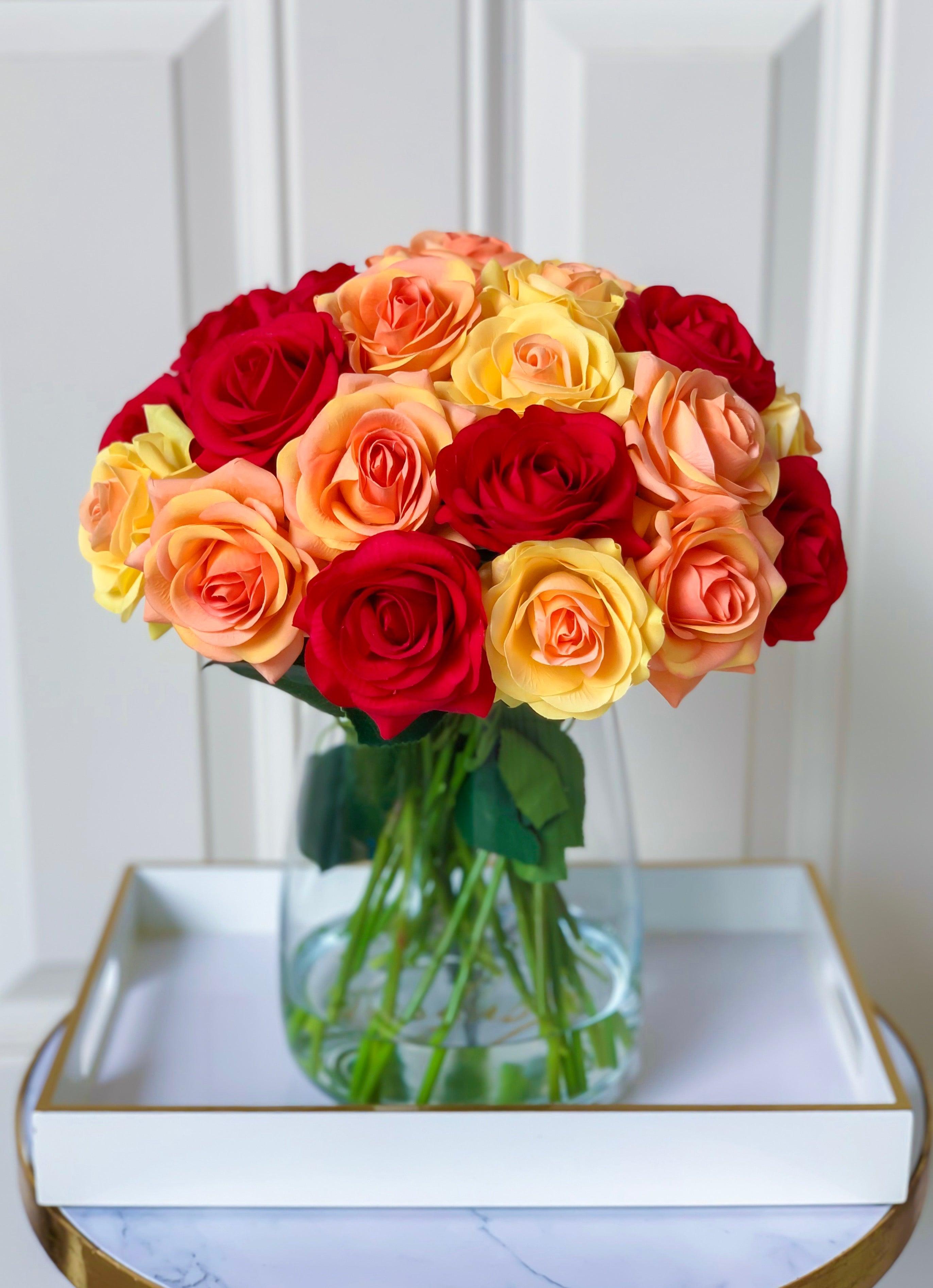 Large Real Touch Roses Red Yellow Orange - Flovery