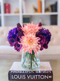 All Real Touch Pink Purple Poppies Dahlias Hydrangeas Arrangement-Purple Flowers Arrangement-Centerpiece Arrangement-Dahlias Arrangements - Flovery