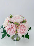Real Touch Silk Floral Arrangement-Pink/Blush Pink Peonies Centerpiece- Real Touch Peonies Arrangement-Room Arrangement - Flovery