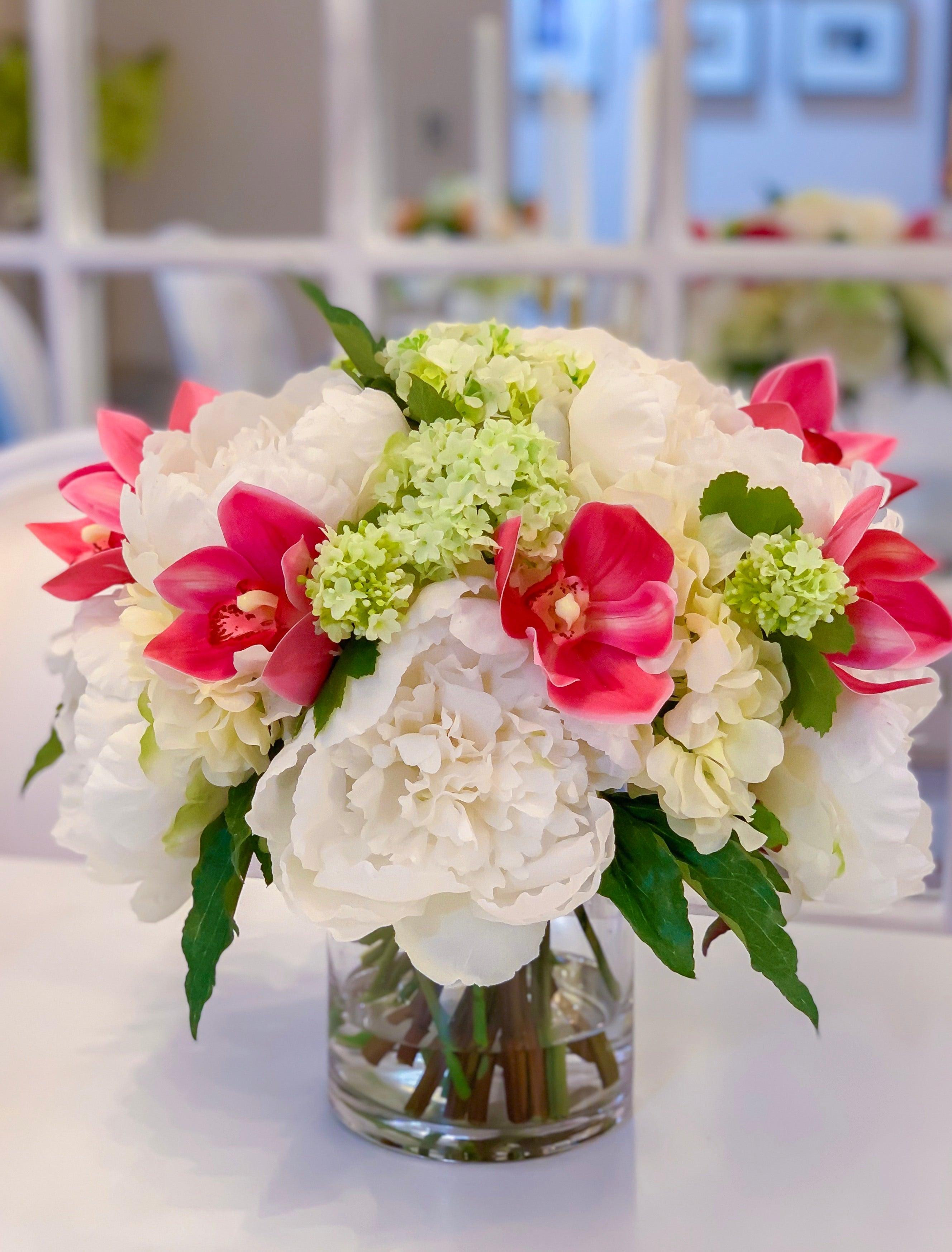 Real Touch Flower Arrangement - Centerpiece - Dining - Large Real Touch Peonies Arrangement - Silk Flower Table Centerpieces - Flovery Main image