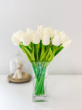 13" Real Touch Tulip-White Tulip Arrangement-Tulip Centerpiece-Floral Arrangement-Faux Flowers-Tulips-White/Offwhite Tulip - Flovery