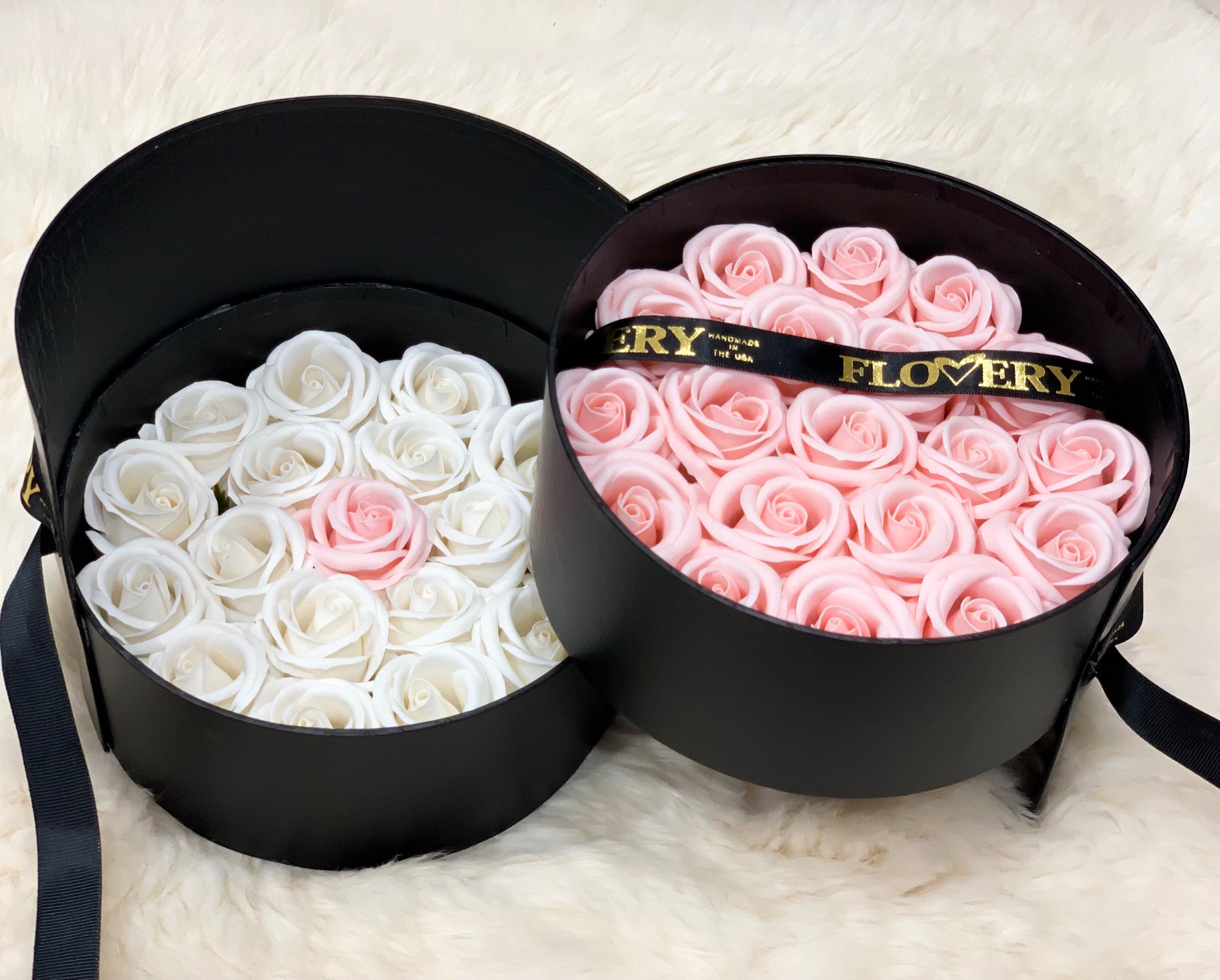Scented Soap Mixed White and Flovery Pink Rose In Elegant Double Gift Box - Flovery
