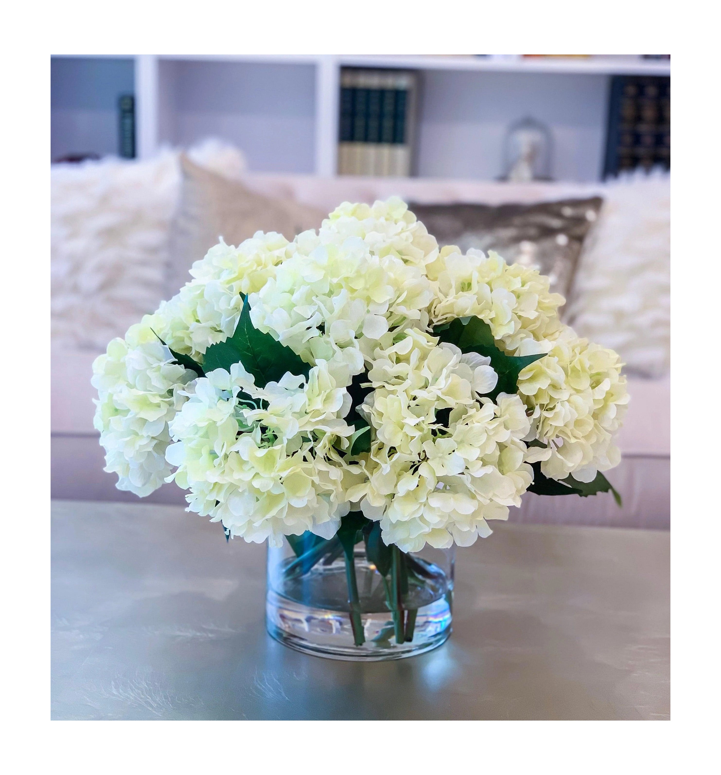 Large Real Touch White Hydrangea In Round Vase - Flovery Main image