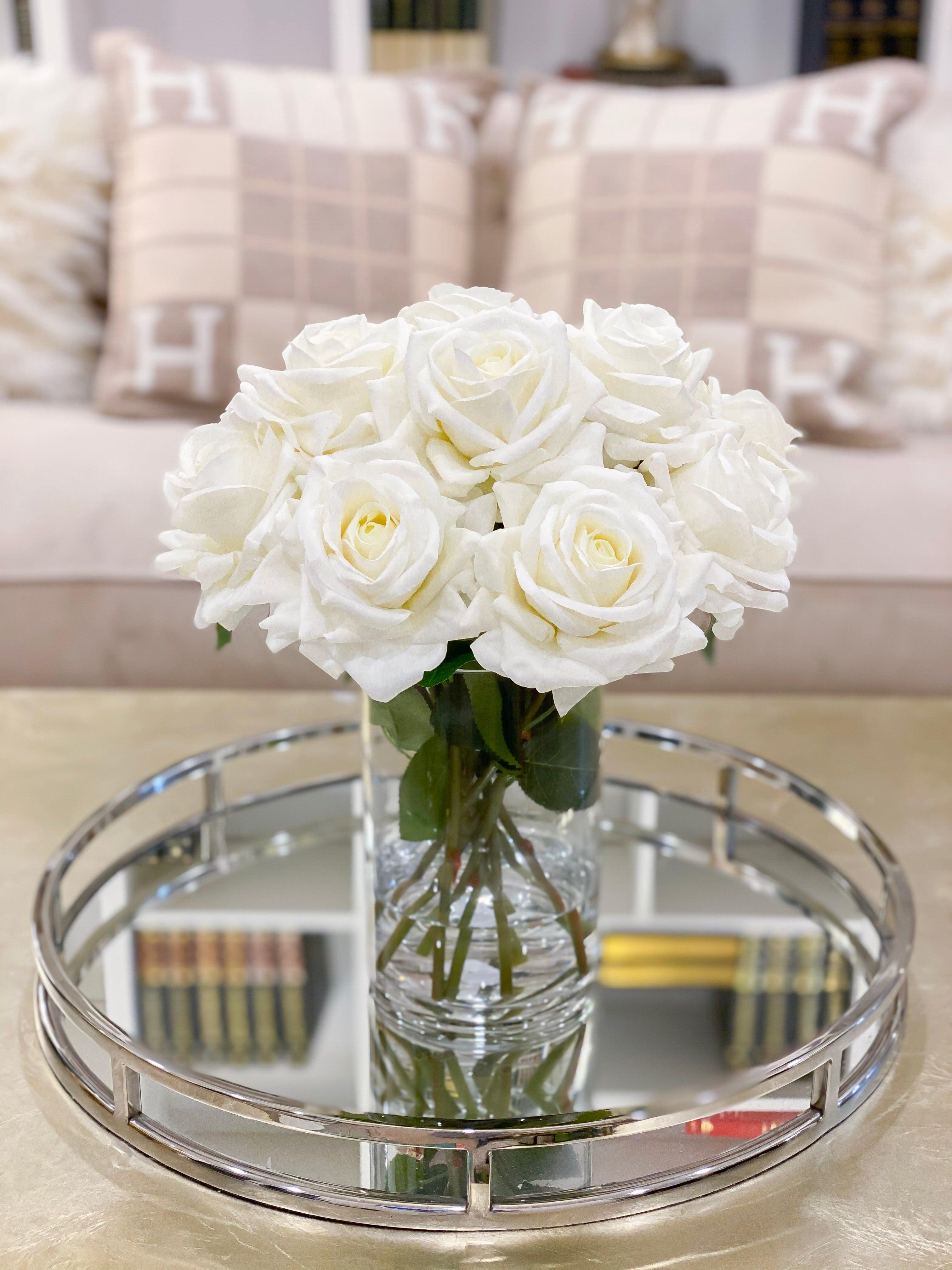 Tall Silk Flower Arrangement-Real Touch Cream Rose Centerpieces-Floral Arrangement-Faux Rose Centerpiece-Table Arrangement-Tall Arrangement - Flovery